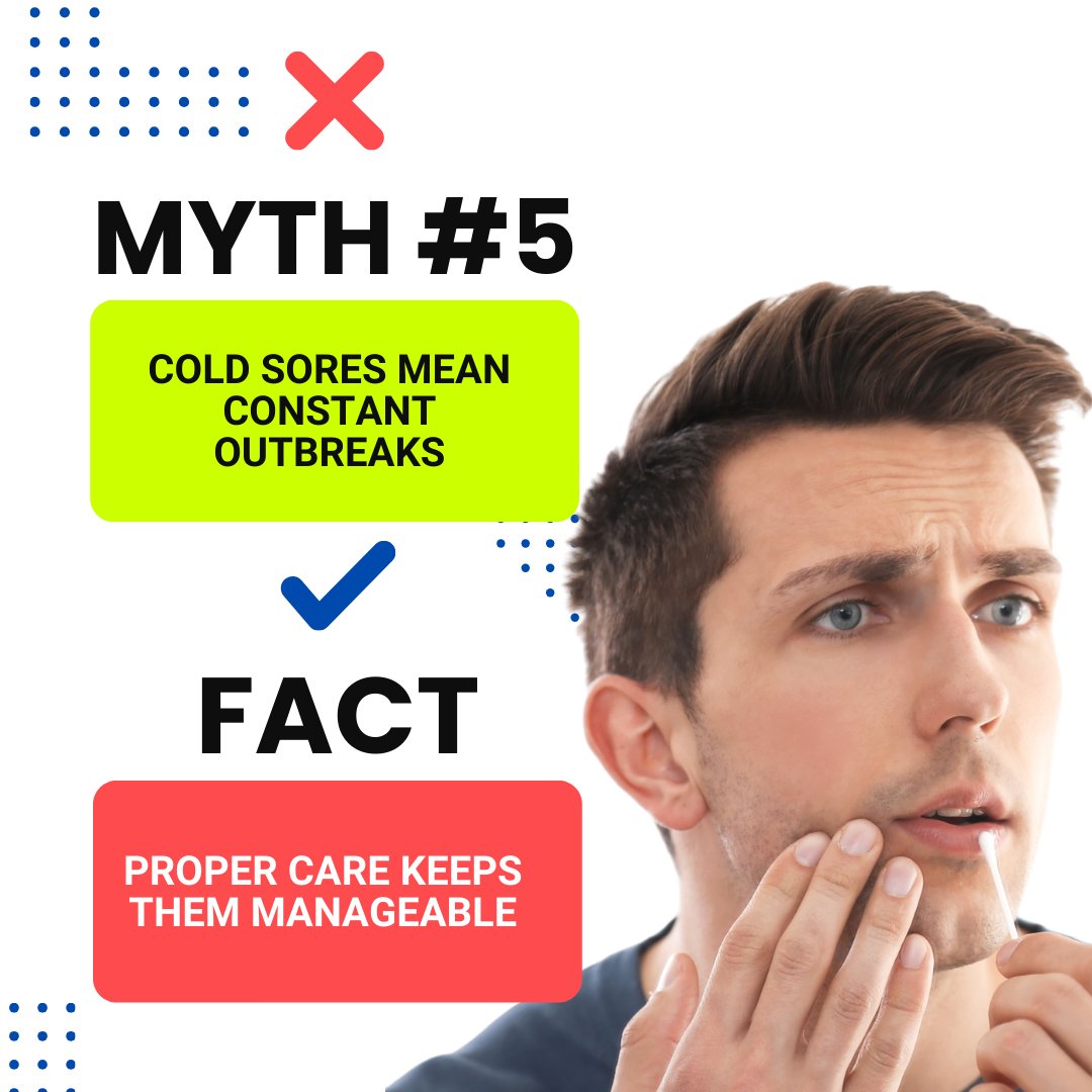 Cold_Sore_Comm's tweet photo. 🚫 Myth #5: Cold sores mean constant outbreaks. 🚫

Fact: With proper care and prevention, outbreaks can be rare and manageable.

Take control of your cold sore care—visit https://t.co/gNYEcltw38 to learn more!

#ColdSoreFacts #MythBusting #HealthTips #ColdSoreManagement https://t.co/Kz4DGAcKM1