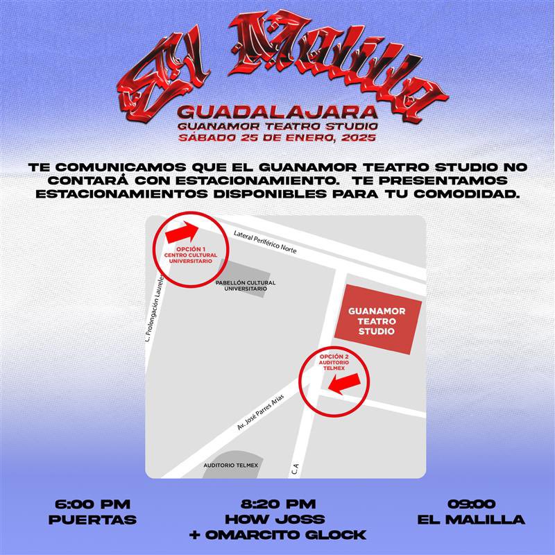 🚨 Información importante para el show de <a href="/elmalibaby/">El Malilla</a> mañana en @GuanamorTeatroS 🚨