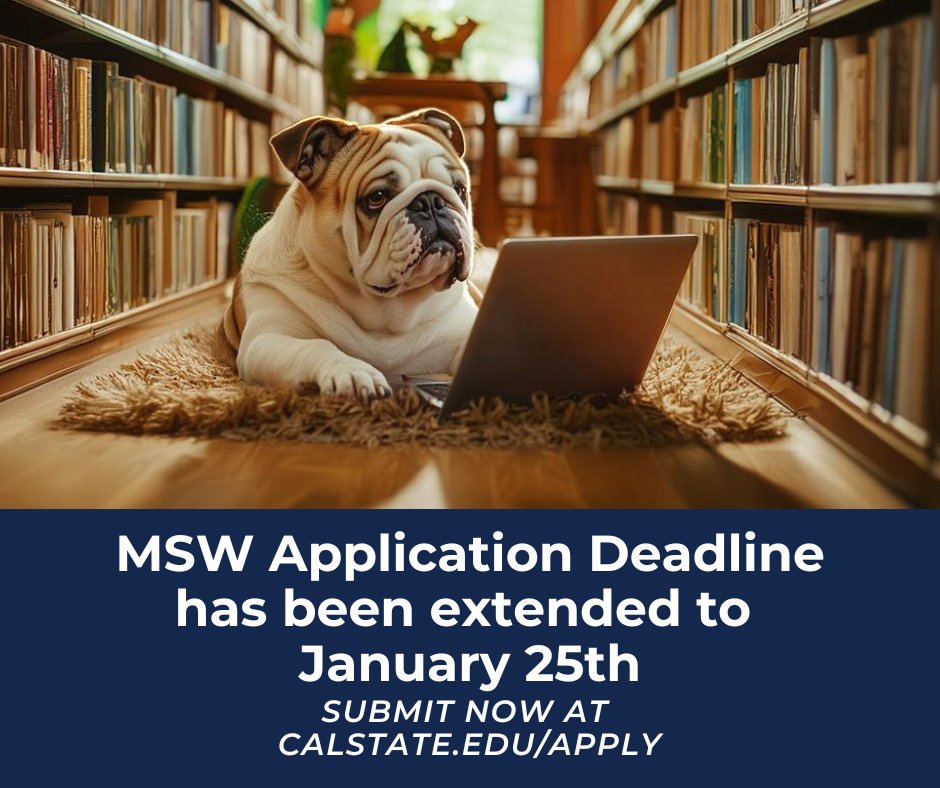 MSW application deadline has been extended to January 25th before midnight. Please be sure you have completed all sections and that your references have completed their portion.
For more information visit our website.
chhs.fresnostate.edu/social-work/ma…