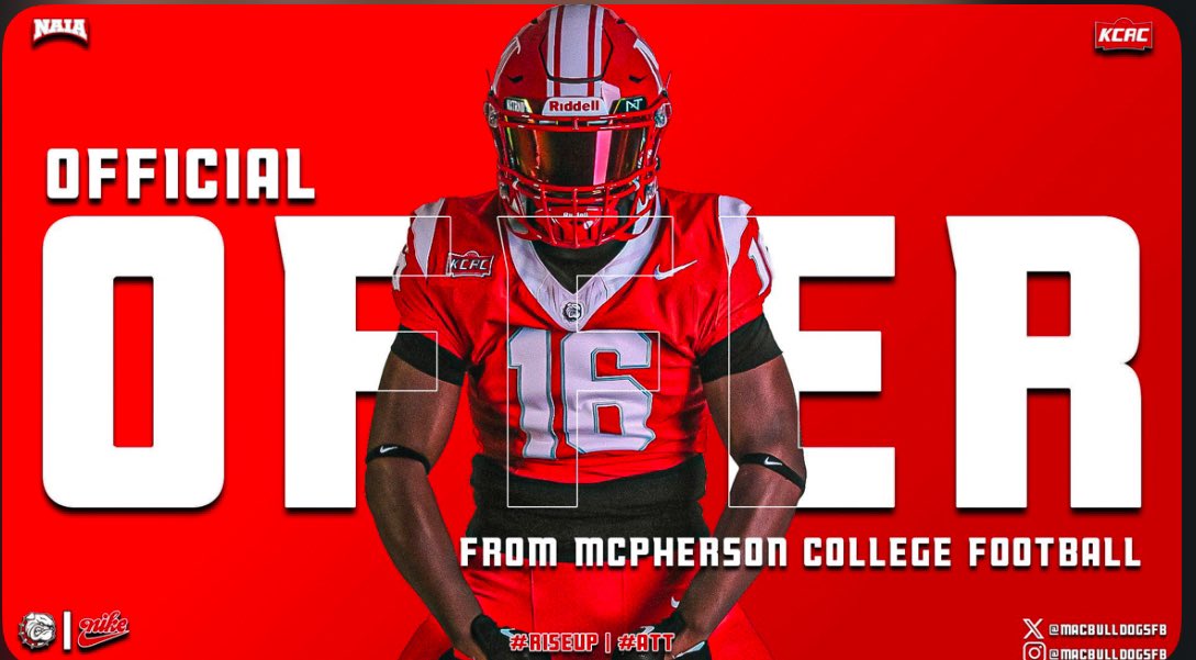 I am blessed to say I have received my 2nd D2 offer from <a href="/MACBulldogsFB/">McPherson Football</a>, thank you <a href="/MikeGant99/">Mike Gant</a>!!