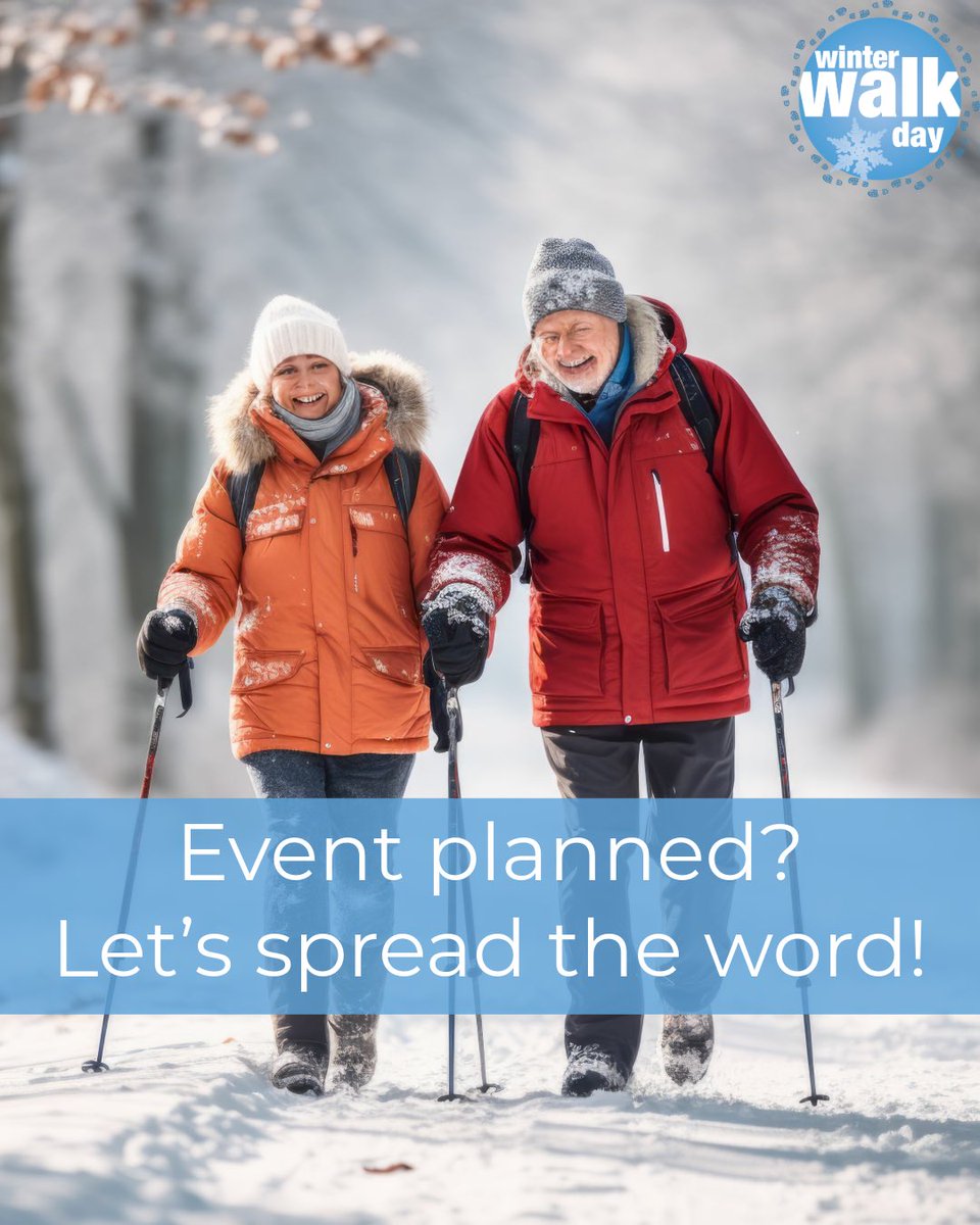 WinterWalkDay's tweet photo. Let us help you spread the word of your #WinterWalkDay 2025 event by registering with us!
Go to https://t.co/OAWYArweH3 to get your event registered today!
#WinterWalkDay #WinterWalking #Safety #HealthyLiving #ActiveLifestyle #Walking #Alberta #WinterActivity #WinterRun https://t.co/yyRCQ7F4Z9