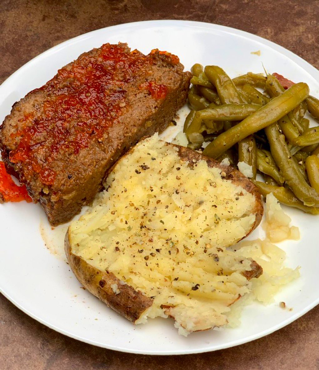Meatloaf green beans and potato..

What's missing?