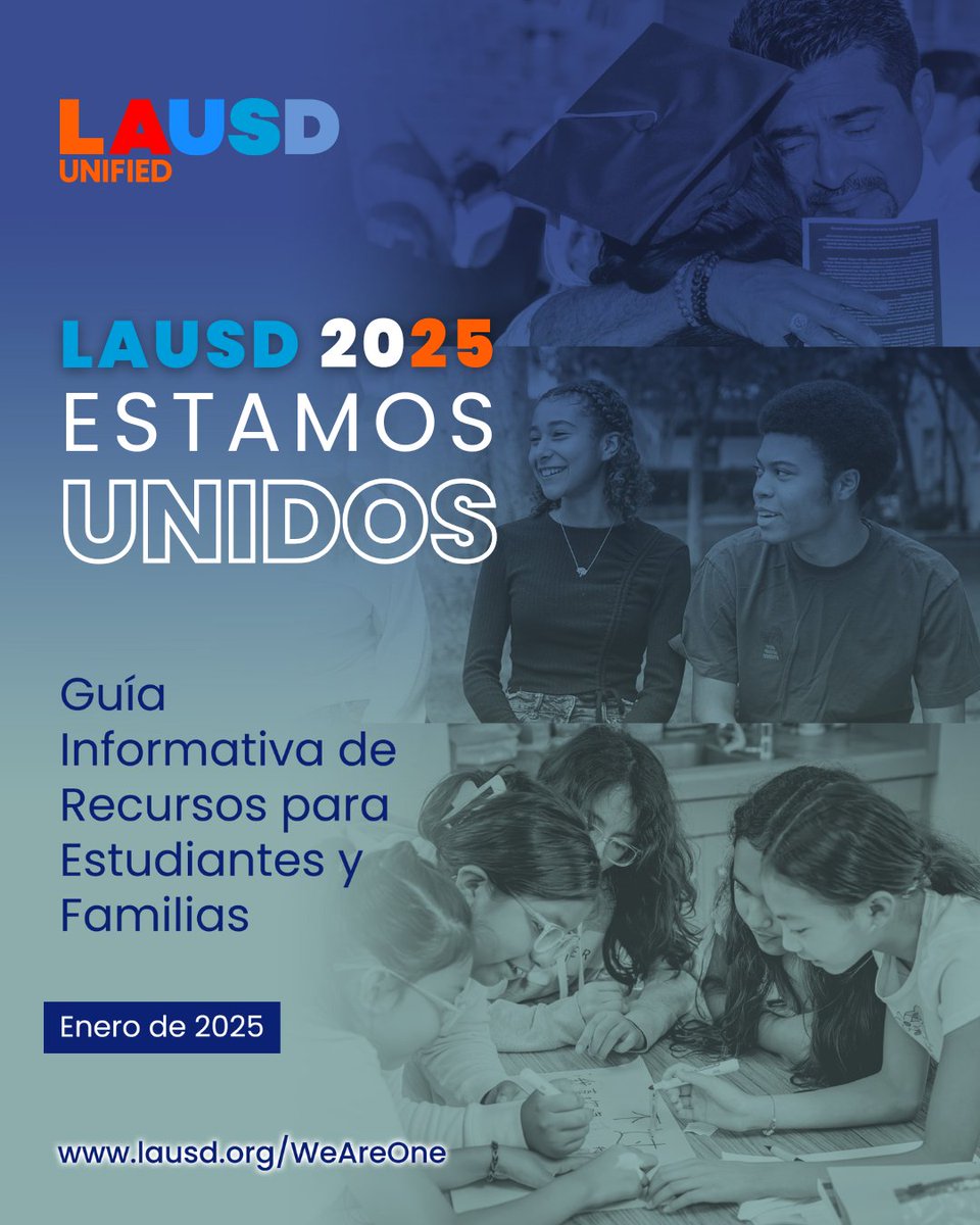 Los Angeles Unified (@laschools) on Twitter photo LAUSD 2025: Estamos Unidos ha lanzado su Guía de Recursos Informativos para Estudiantes y Familias. <a href="/LASchools/">Los Angeles Unified</a> está comprometido a informar a nuestra comunidad sobre sus derechos, pensando en las familias inmigrantes, LGTBQ+ y todas las familias. Visita: lausd.org/weareone LAUSD 2025: Estamos Unidos ha lanzado su Guía de Recursos Informativos para Estudiantes y Familias. <a href="/LASchools/">Los Angeles Unified</a> está comprometido a informar a nuestra comunidad sobre sus derechos, pensando en las familias inmigrantes, LGTBQ+ y todas las familias. Visita: lausd.org/weareone