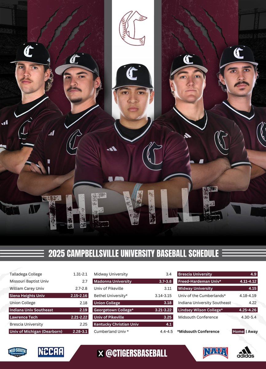 The Tigers 2025 spring schedule. Thanks to <a href="/allykendalll/">ally k 🦋</a> for her graphic work and <a href="/bppierce16/">Brett Pierce</a> for his photography.