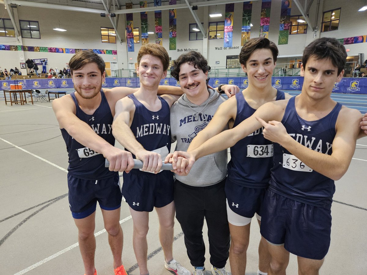 New school record [3:38.47] for the boys 4x400... breaking the record held by that middle guy and his former teammates!