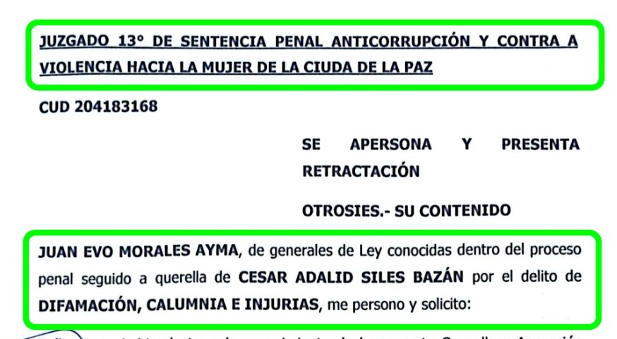 adasil25's tweet photo. En el marco de la cultura de paz y el respeto a la verdad, recibí la retractación del Sr. Juan Evo Morales Ayma, reafirmando que la justicia y la ética en el ejercicio político deben prevalecer sobre la difamación, calumnia y el agravio infundado. https://t.co/Wxzwosjx0Y