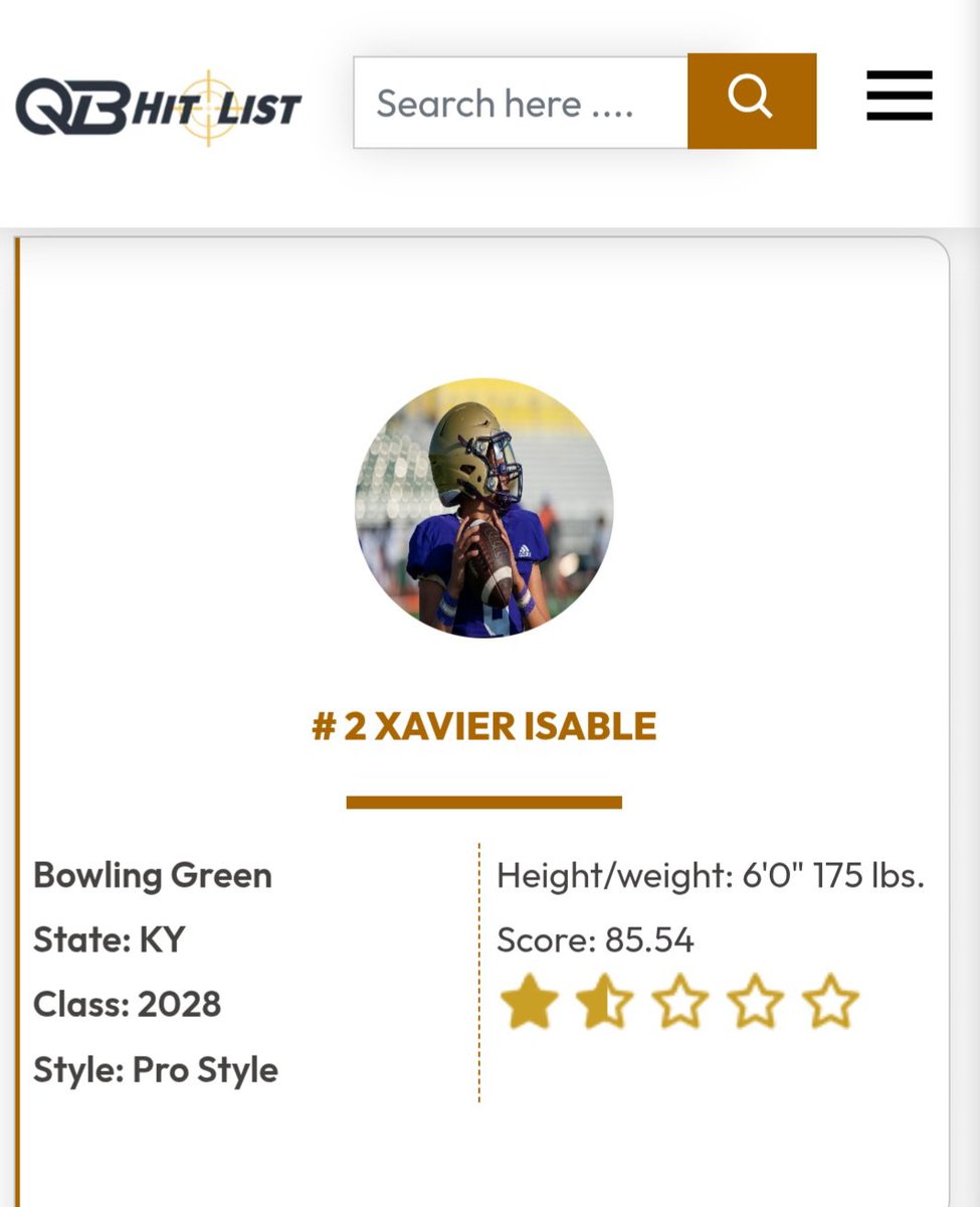 Xavier Isable (@xisable) on Twitter photo Thank you @qbhitlist for the recognition in the qb hit list 2028 top 200 nationally, #2 prostyle in KY and #3 qb overall ranking in KY
<a href="/VisionQb/">QB Vision</a> <a href="/FantNacarius/">Coach Fant</a> <a href="/Jordan_Leach10/">Jordan Leach</a> <a href="/KYFUTURESTARS/">Ricco Hughes</a> <a href="/PrepRedzoneKY/">Prep Redzone Kentucky</a> <a href="/PurplesFootball/">BGHS Football</a> <a href="/ChrisSeabolt/">Chris Seabolt</a> <a href="/SOKYElite/">Southern Kentucky Elite</a> <a href="/drew_toennies/">Drew Toennies</a> <a href="/Rivals/">Rivals</a> Thank you @qbhitlist for the recognition in the qb hit list 2028 top 200 nationally, #2 prostyle in KY and #3 qb overall ranking in KY
<a href="/VisionQb/">QB Vision</a> <a href="/FantNacarius/">Coach Fant</a> <a href="/Jordan_Leach10/">Jordan Leach</a> <a href="/KYFUTURESTARS/">Ricco Hughes</a> <a href="/PrepRedzoneKY/">Prep Redzone Kentucky</a> <a href="/PurplesFootball/">BGHS Football</a> <a href="/ChrisSeabolt/">Chris Seabolt</a> <a href="/SOKYElite/">Southern Kentucky Elite</a> <a href="/drew_toennies/">Drew Toennies</a> <a href="/Rivals/">Rivals</a>