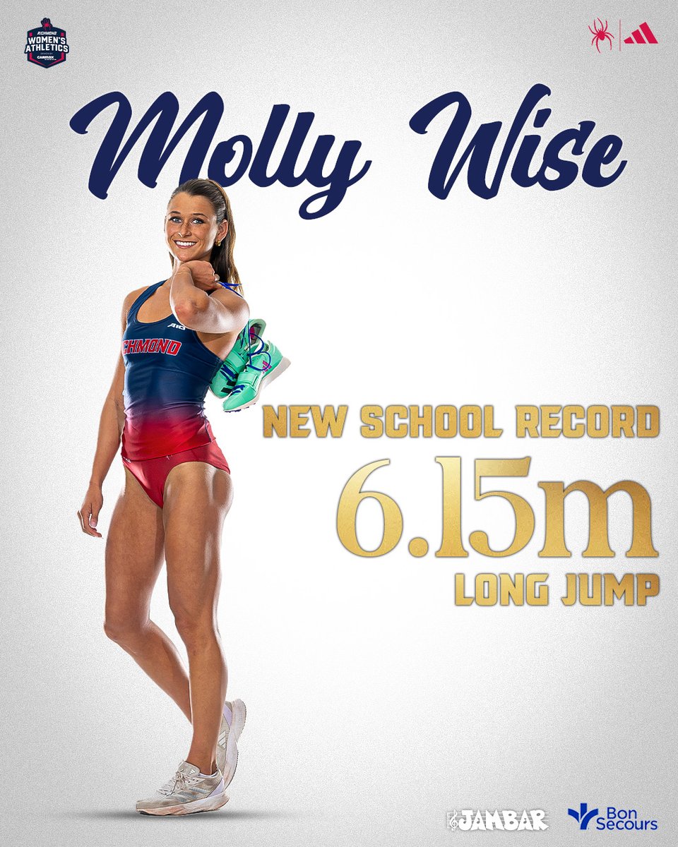 RichmondXCTF's tweet image. TAKE A BOW @MollyKWise 👏👑

Molly Wise sets a new school record and a new meet record with a mark of 6.15m to win the long jump at the Brant Tolsma Invitational at Liberty University! 

#OneRichmond