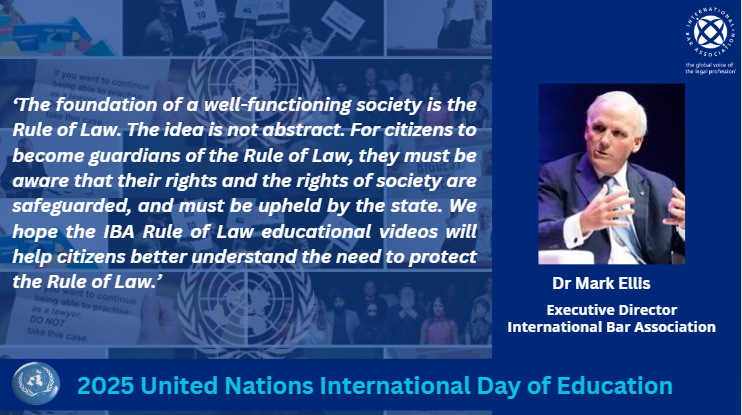 #IBA Executive Director, <a href="/MarkEllisIBA/">Mark Ellis</a>, comments on the importance of citizens being educated about the #RuleofLaw as the #UnitedNations #EducationDay2025 is commemorated: