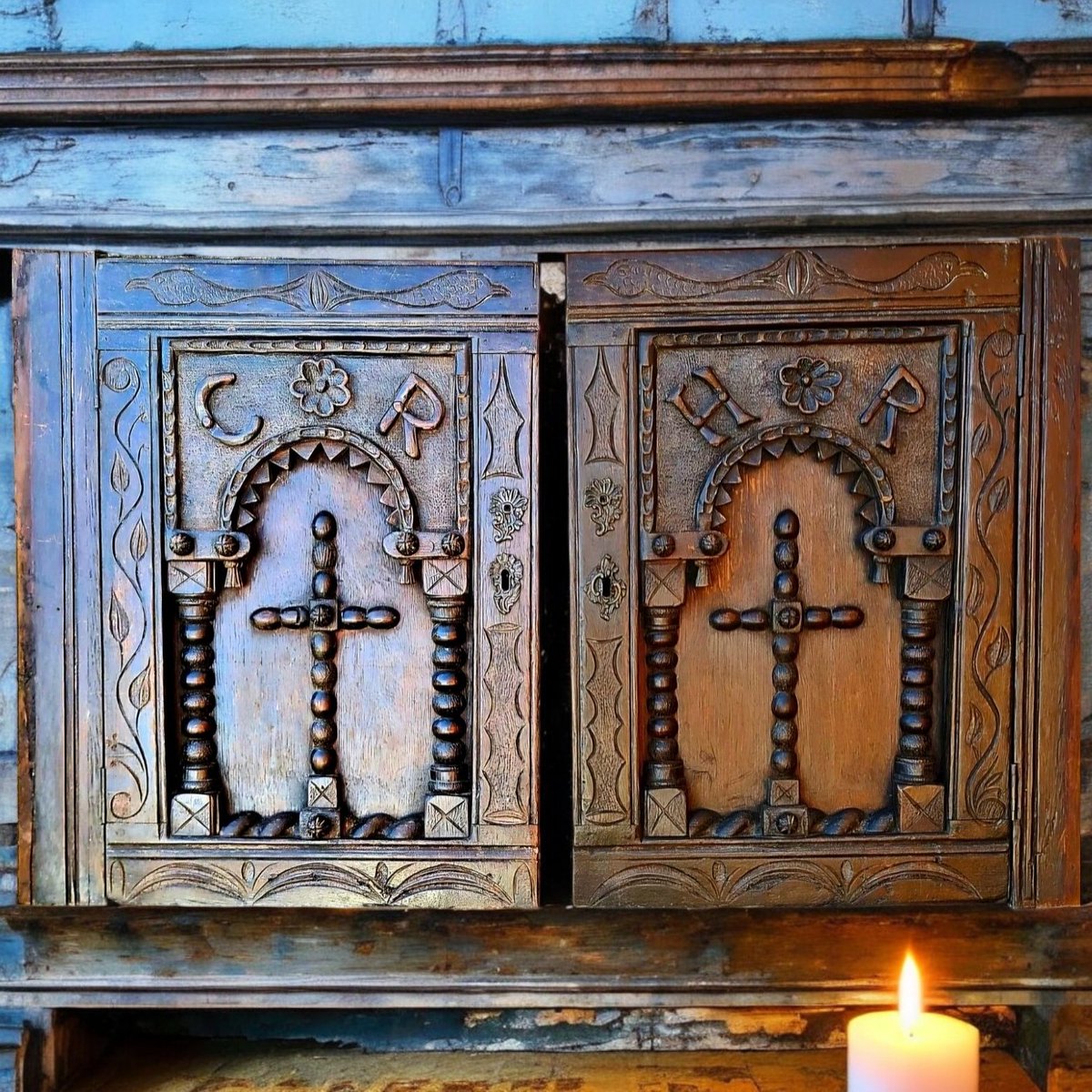 Large &amp; Rare Pair Of Early 17th-Century English Antique Oak Cupboard Doors Commemorating The Marriage Of Charles I To Henrietta Maria, circa 1625
For sale on our website!
#antiques