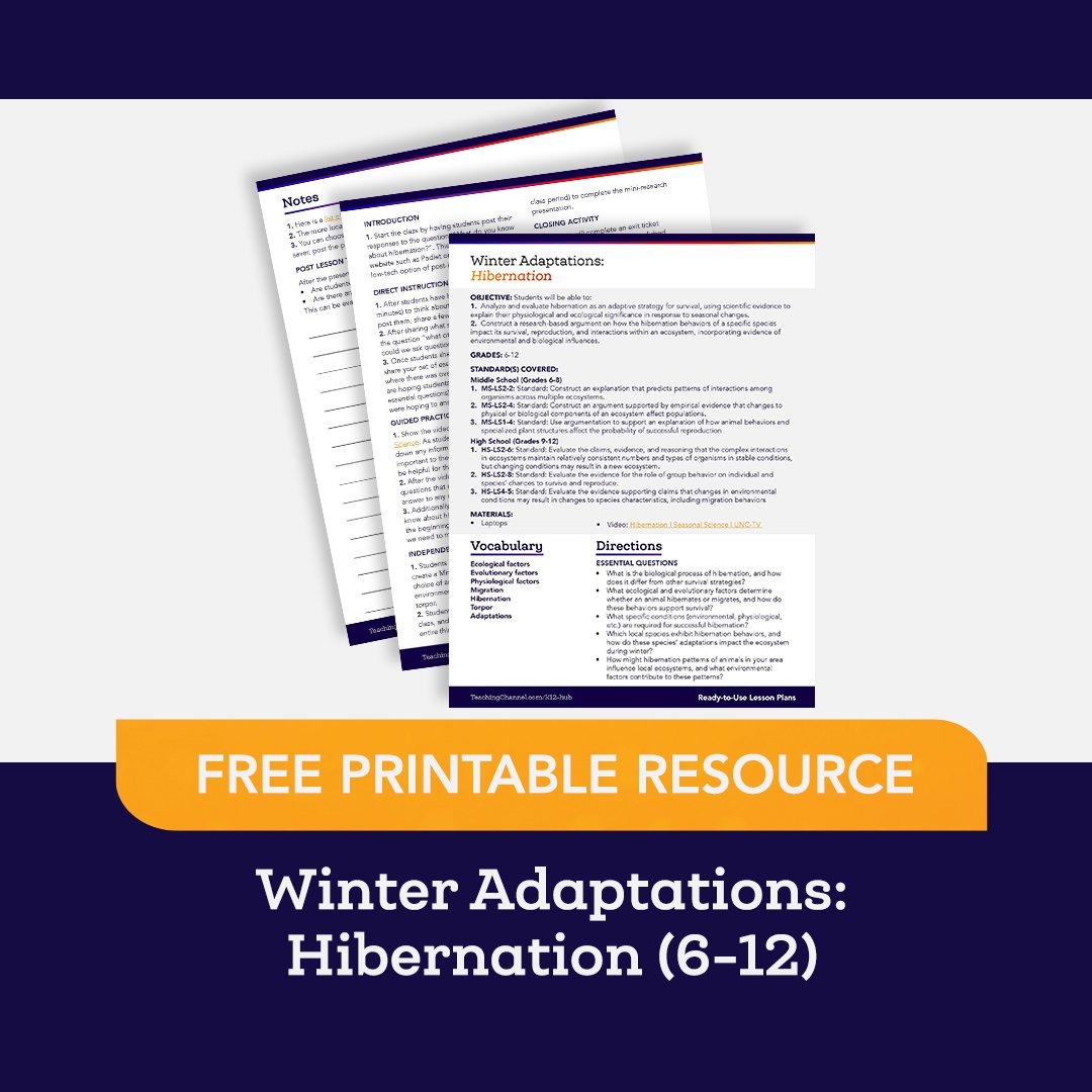 TeachingChannel's tweet image. In this lesson, students will analyze hibernation&apos;s physiological and ecological significance as a survival strategy.

➡️ Introduce students to the hibernation with this engaging, standards-aligned lesson plan: teachingchannel.com/k12-hub/lesson….

#edresource #edchat