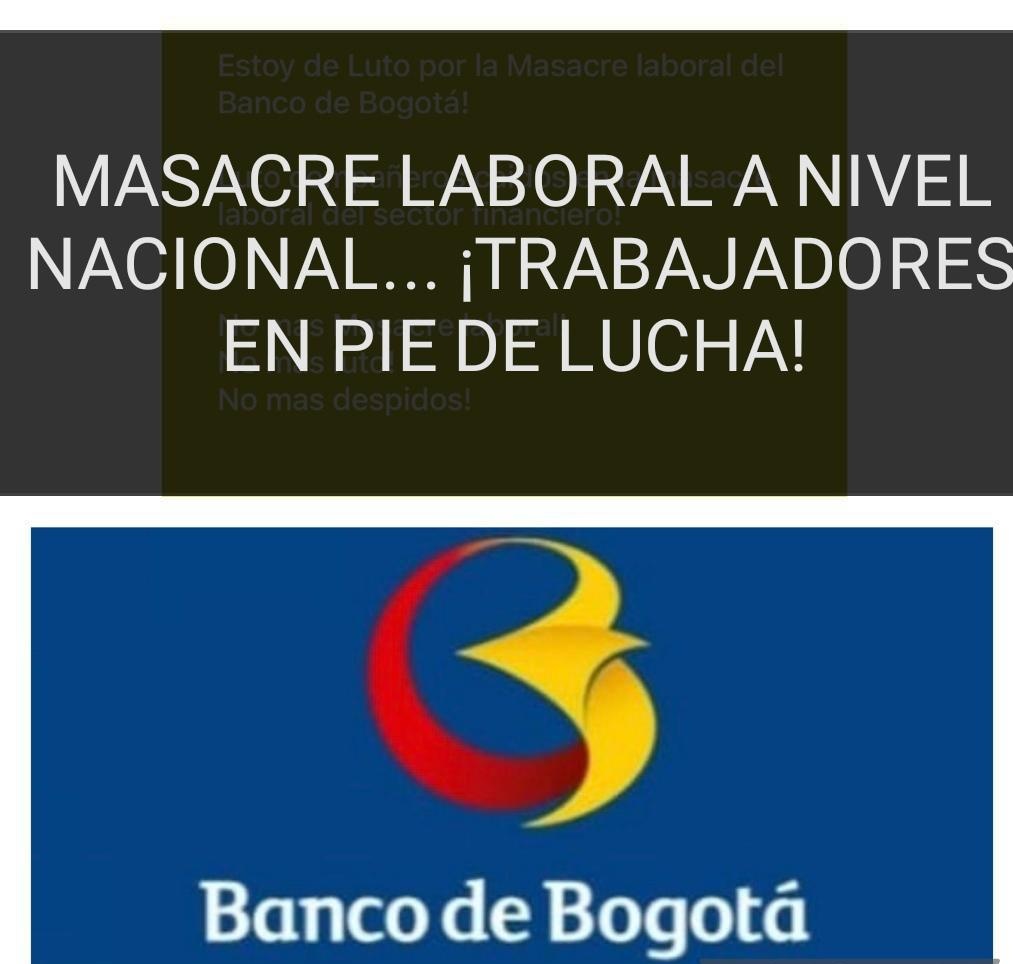 WalterFCanteM's tweet photo. ¡Basta ya de vulnerar derechos laborales! Los despidos en el @BancodeBogota afectan vidas, familias y sueños #YoRechazoLosDespidosMasivosEnBancoBogotá 
@uniglobalunion @uniamericas @guimaffeo @BancodeBogota @cutcolombia https://t.co/8TTKm5w4IC