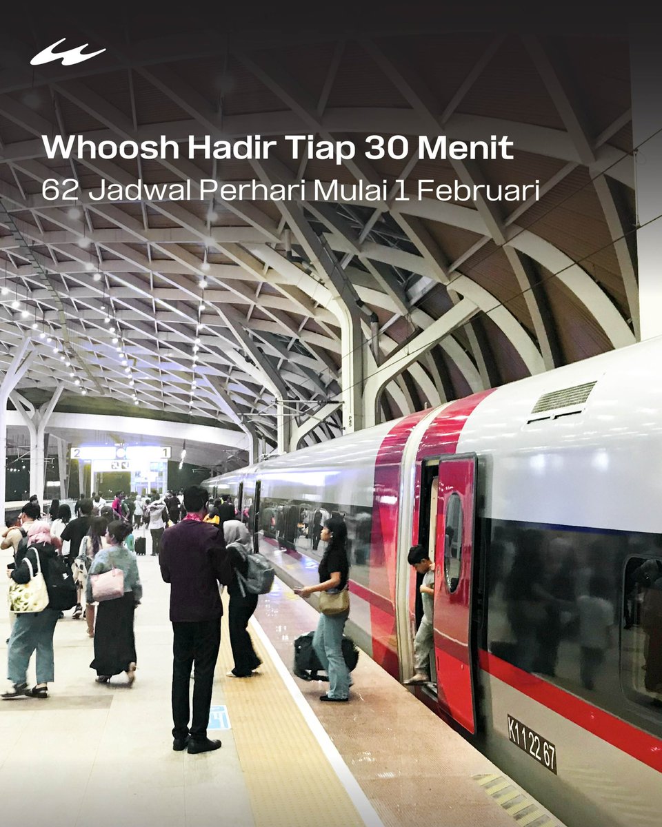 Siap Melayani 62 Jadwal Per Hari, Tiket Whoosh Sudah Bisa Dibeli

Halo, Sobat #Whoosh! Tiket Whoosh untuk keberangkatan mulai 1 Februari 2025 kini sudah bisa dibeli sejak 25 Januari 2025.