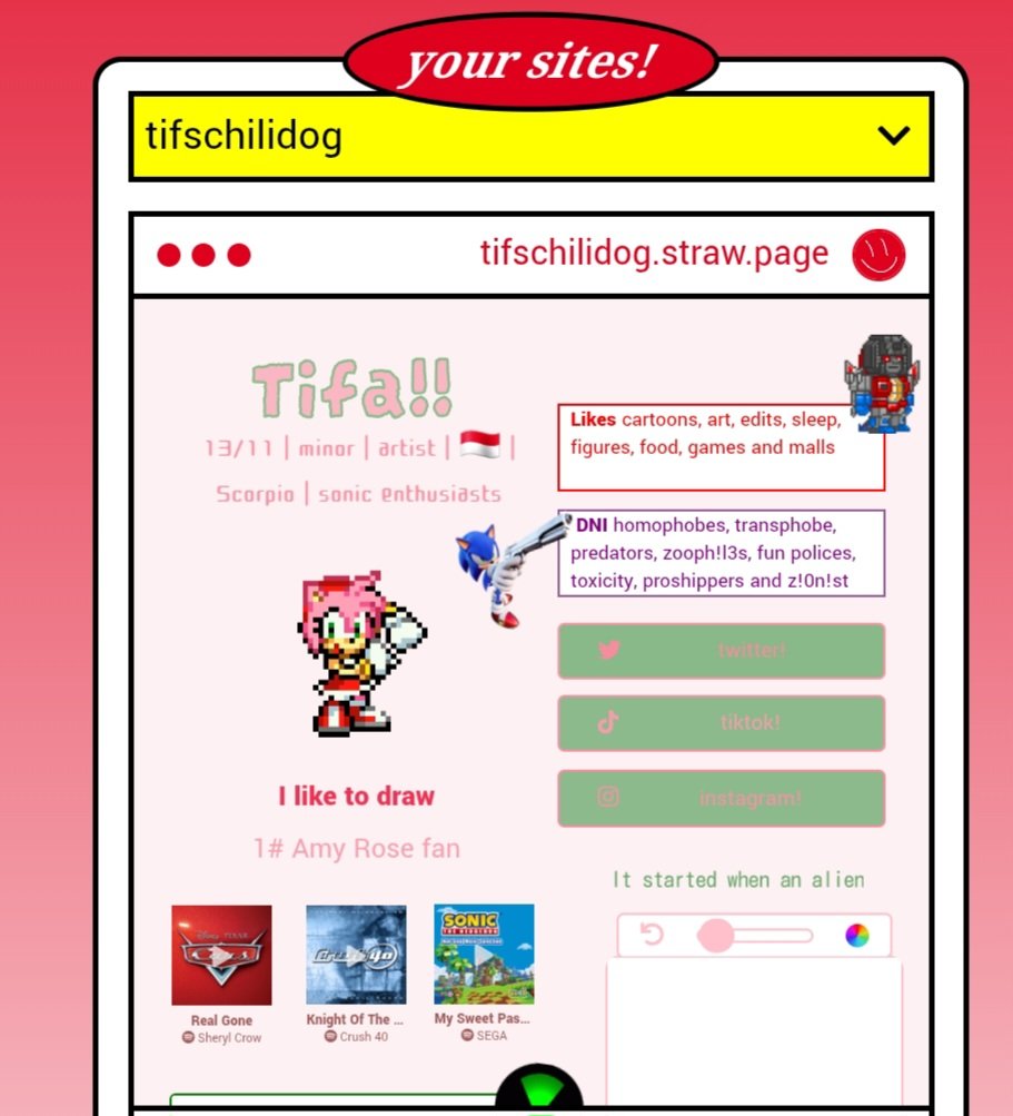 Tifschilidog's tweet image. Hello everyone I'd like to announce that I have strawpage!! So like if u have any question about me I'll happily answer in my strawpage!!
Link: tifschilidog.straw.page