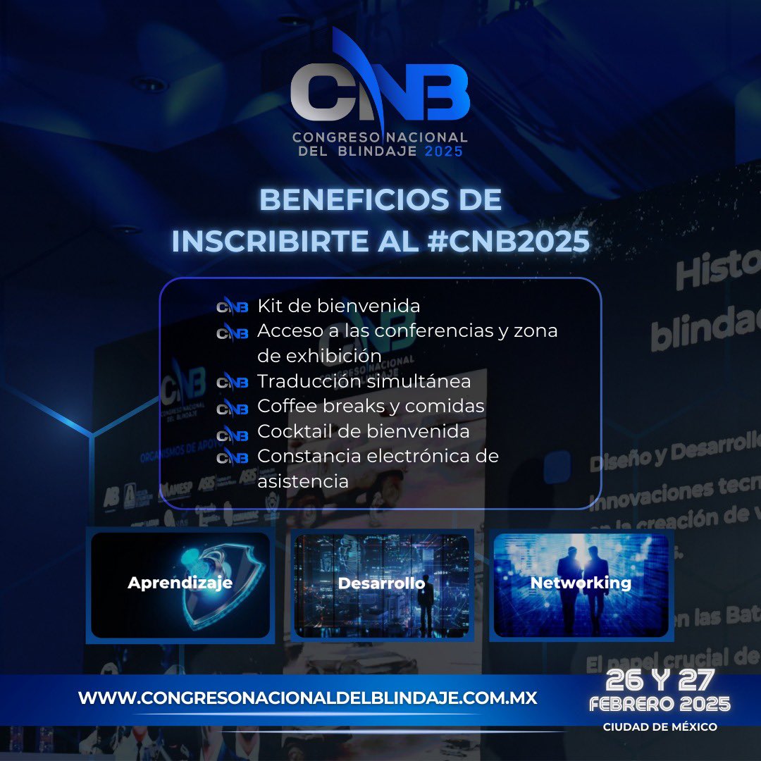 No te pierdas el #CNB2025🚨🔒

Únete a expertos y líderes de la industria los días 26 y 27 de febrero en Expo Santa Fe, Ciudad de México. Descubre las últimas tendencias en blindaje automotriz, arquitectónico, corporal y táctico.