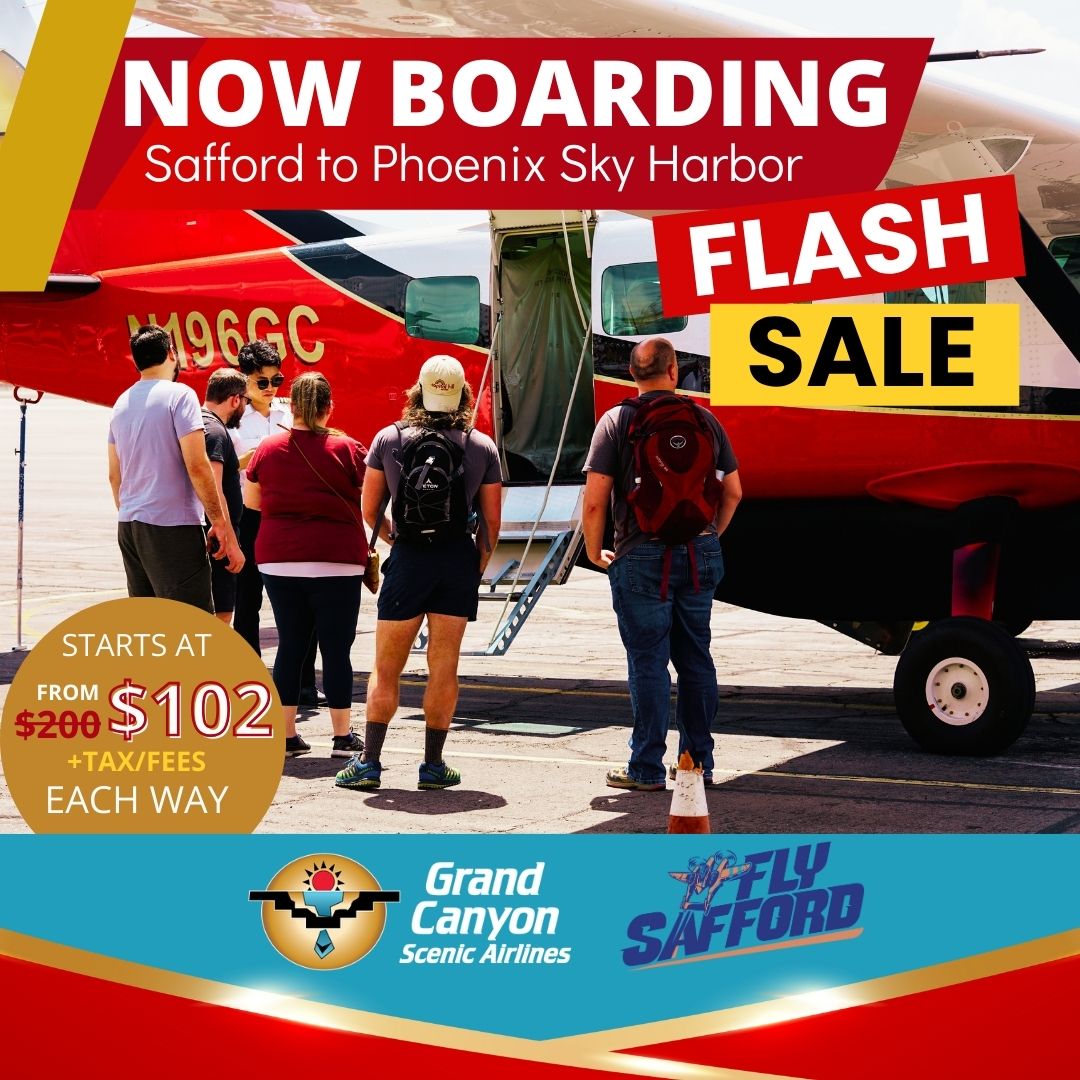 FlyGCSA's tweet photo. 🚨 FLASH SALE 🚨

Hey Safford! Need a quick way to get to Phoenix? For a limited time, flights start at just $102 each way! 🙌

Skip the drive—fly with us in just 1 hour! 🛫 Perfect for work, family visits, or a quick getaway.

Don’t wait—book now:https://t.co/HcBAcGbyJs https://t.co/jdnRwHtCRb