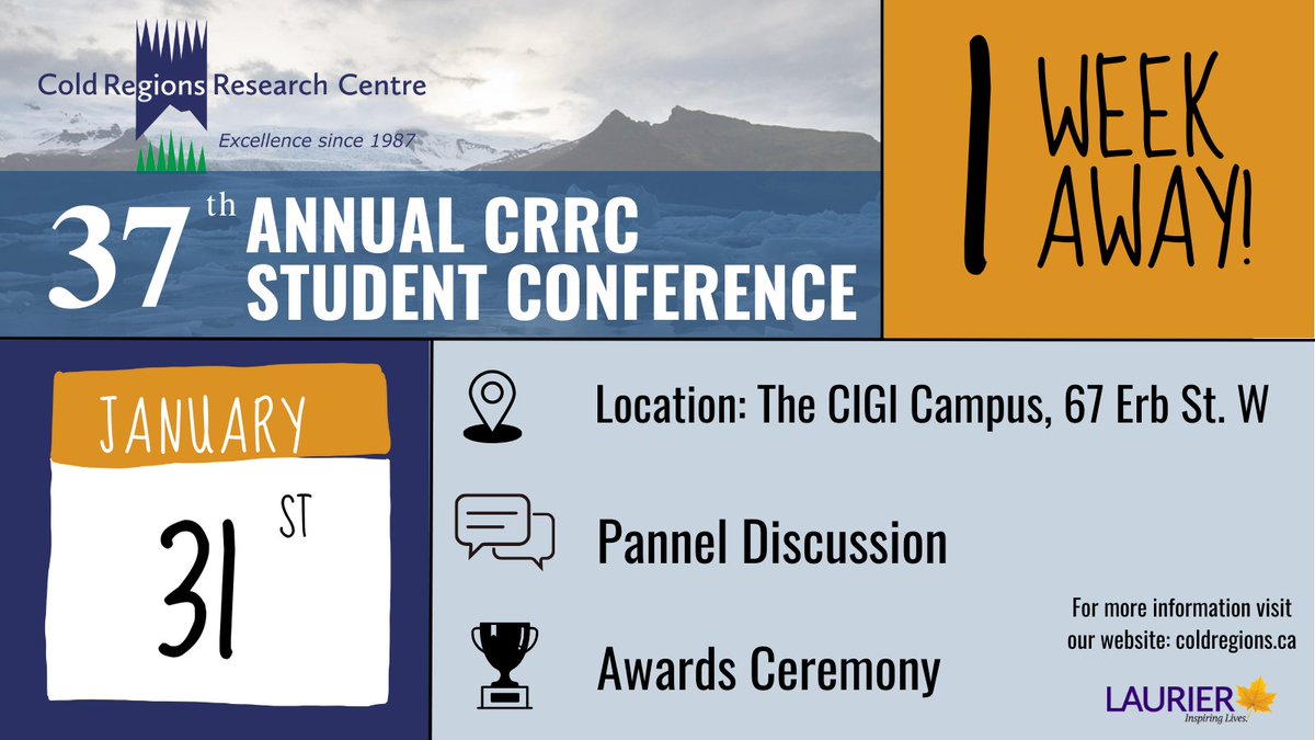 CRRC_WLU's tweet photo. Just 1 week away until our final day of the 37th Annual CRRC Student Conference. Join us for a panel discussion, more amazing oral presentations, and wrap up the day with the awards ceremony. Looking forward to seeing you all there! 
#CRRC2025 #StudentConferece https://t.co/eclw9uufVR