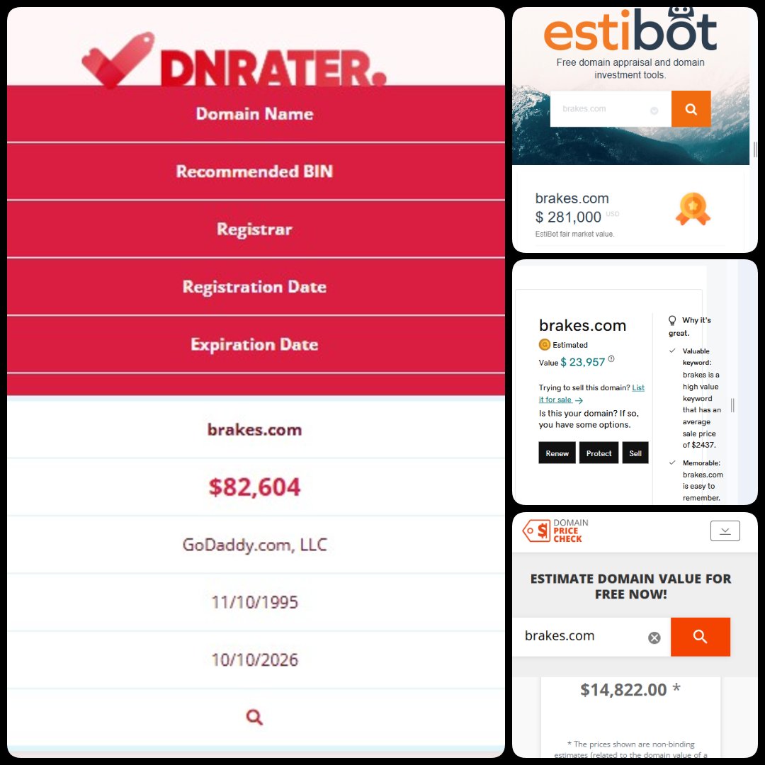 🌐 BRAKES .com

💰 Sold Price : $85,000

✔ @DNRater Recommended BIN : $82,604
✔ Estibot Valuation : $281,000
✔ Godaddy Estimation : $23,957
✔ InternetX Appraisal : $14,822 

📌 Venue : <a href="/sawsells/">sawsells</a> 
📆 2020-05-31
