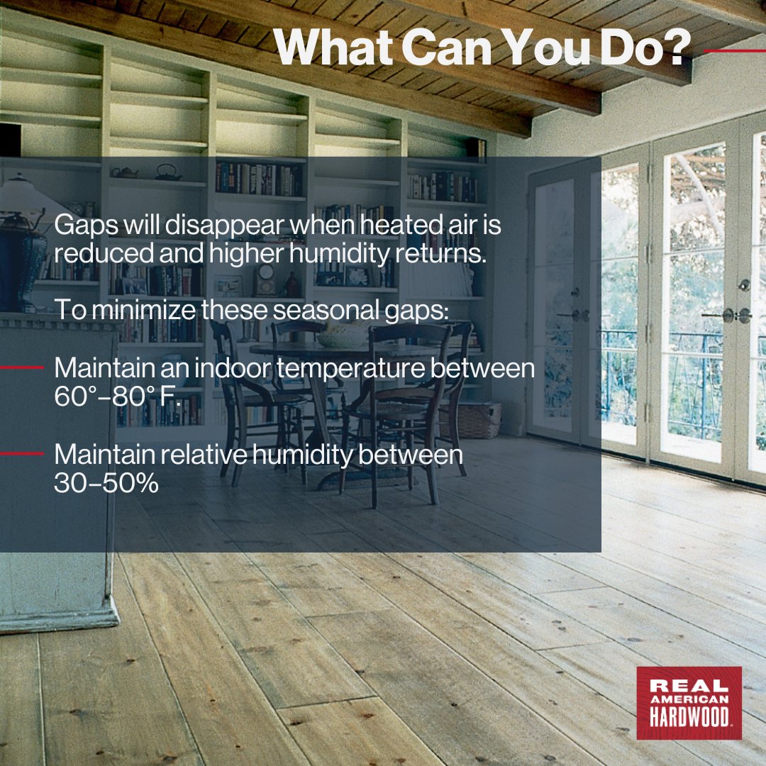 Winter weather is upon us! And if your furnace is putting in extra work, chances are there's less humidity in your home, which can cause gaps in your #RealAmericanHardwood floors. The gaps are natural and will go away once humidity levels return to normal.
