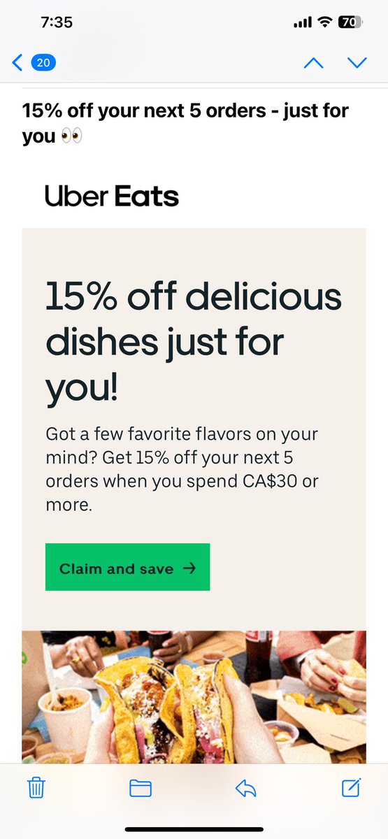 babykat's tweet photo. @Uber it’s so frustrating when you get these @UberEats promo email and they never work! 😭😡 Can some pls fix the link! Or send actual promo code to be added to account. This has been happening for over a month. https://t.co/s1Rckr7Q3j