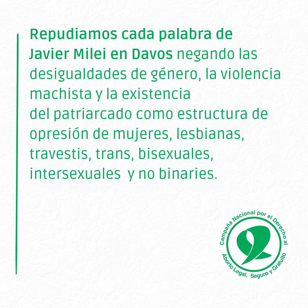 CampAbortoCABA's tweet photo. 😡 Repudiamos el discurso de Javier Milei en Davos

🔥 Ante la clara amenaza hacia todos los derechos conquistados proponemos una respuesta construida sin miedo y con la certeza de nuestras convicciones

#NiUnPasoAtras
#HaciaUn8MEnLucha https://t.co/G6YU8G1iR3