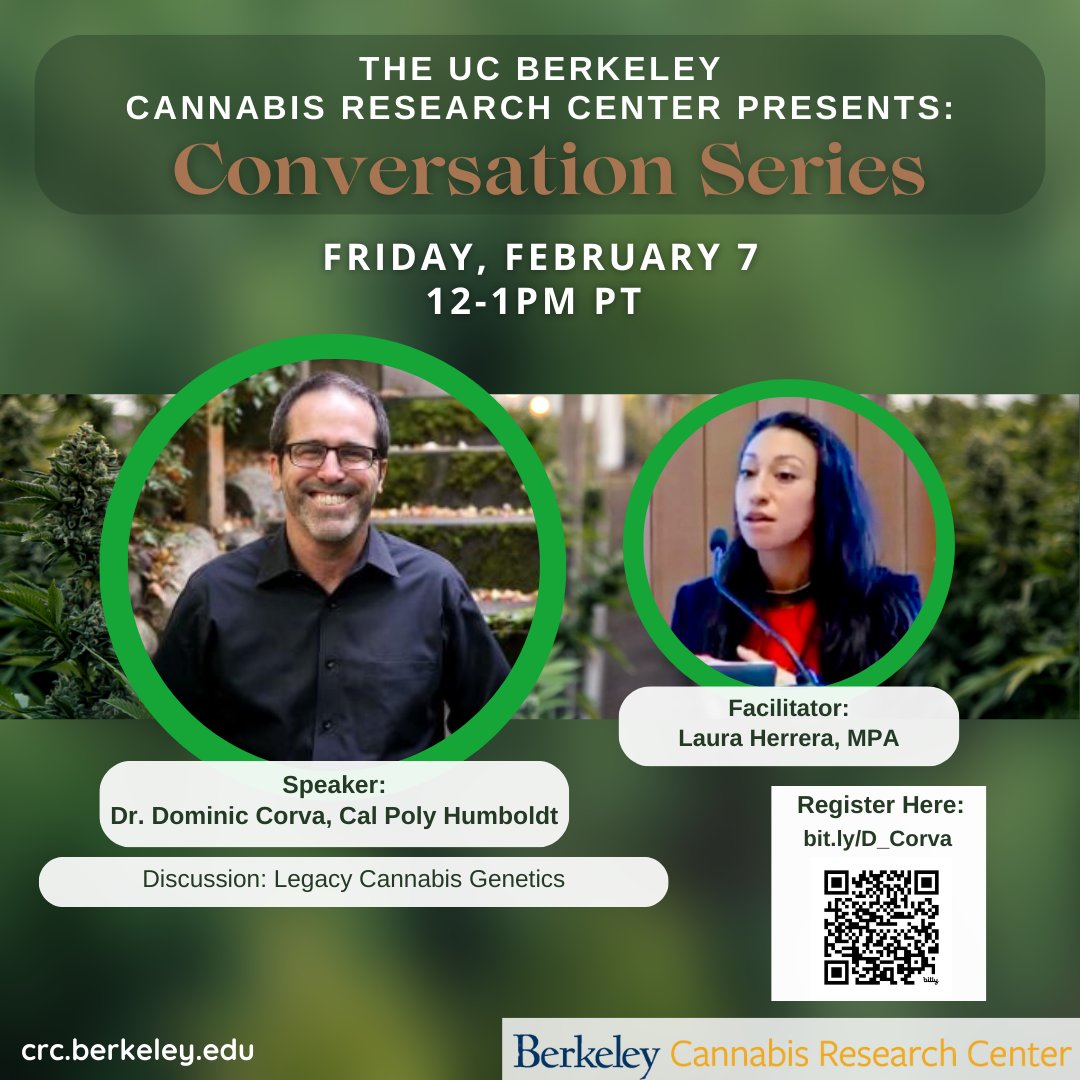We're excited to launch our Spring Research Conversation Series! We're kicking the year off with Dr. Dominic Corva from Cal Poly Humboldt discussing legacy cannabis genetics. This conversation will be facilitated by Laura Herrera. Register here: bit.ly/D_Corva