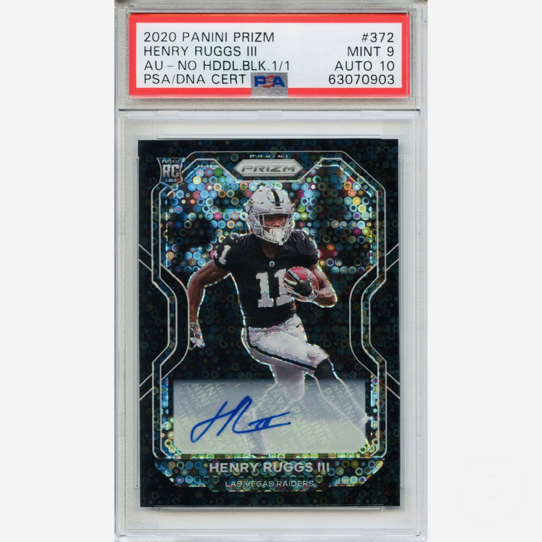 CardsGraded's tweet image. 2020 Prizm Henry Ruggs 1/1 No Huddle Black #topps #toppsfootball #henryruggs #laraiders #raiders #raidersnation #rolltide #beckettgrading #bgsgraded #rookiecard #psacard #psa10 #sportscards #sportscardinvestor #collect #thehobby #oneofone #whodoyoucollect #tradingcards #1of1