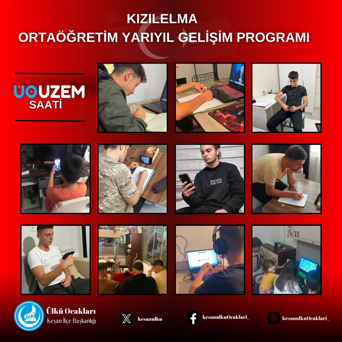 Ülkü Ocakları Keşan İlçe Başkanlığı olarak “Kızılelma Ortaöğretim Yarıyıl Gelişim Programı “ kapsamında Ülkü Ocakları Eğitim ve Kültür vakfı Uzaktan Eğitim merkezi destekli ders çalışma saati gerçekleştirdik. 

<a href="/ayyildirim1/">Ahmet Yiğit Yıldırım</a> 
<a href="/fatihaydin_TC/">Fatih Aydın</a> 
@cihan_cetin22 
<a href="/YamalYigit/">Yamalı</a>
