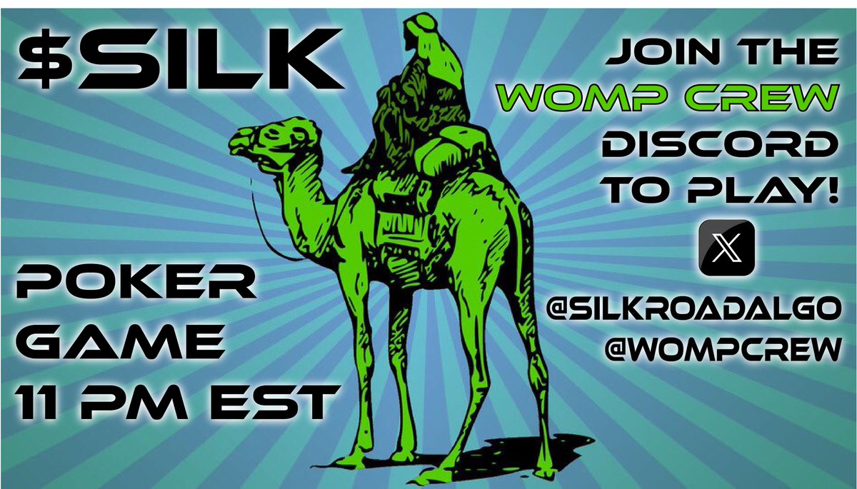 402Graphics's tweet image. The first weekly $Silk poker game is happening tonight in the @wompcrew server!  (Discord link below)

Prizes for 1st, 2nd, and 3rd 🎉
Free to join!

Celebrating the new freedom for @RealRossU &amp;amp; showcasing the abilities of the @Algorand blockchain.

@SilkRoadAlgo  @wompcrew $Algo
