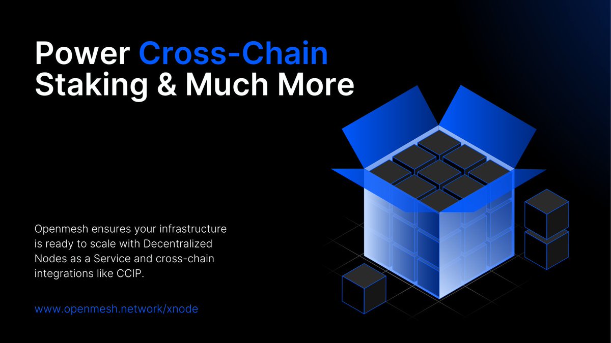 OpenmeshNetwork's tweet photo. Power Cross-Chain Staking & Much More
Staking across multiple chains? #Openmesh ensures your infrastructure is ready to scale with Decentralized Nodes as a Service and cross-chain integrations like CCIP.
▪️ Connect chains seamlessly.
▪️ Eliminate single points of failure.
▪️ Build DeFi systems that users can trust.
Reliable, decentralized infrastructure for tomorrow’s cross-chain world. Unlock decentralization with Openmes: https://t.co/5xwl1SGtIZ #Xnode #OpenmeshNetwork