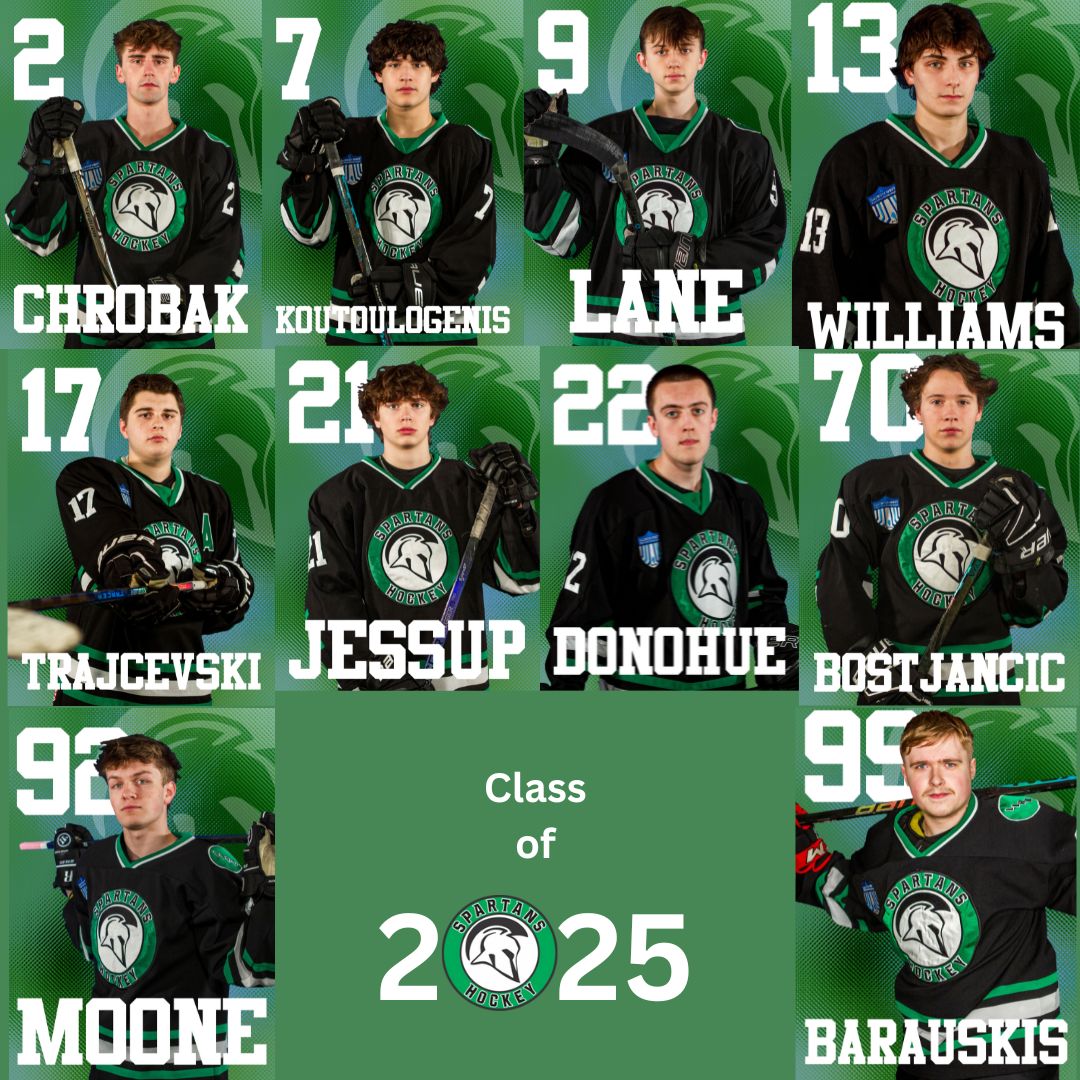 SpartansHSHC's tweet photo. Spartans Hockey Club presents the Class of 2025!!!
Come celebrate these young men tonight @rocketicearena. JV puck drop 510PM &amp; Varsity puck drop is 650PM!! Senior celebrations between games!! 💚🖤🥅🏒💚🖤 https://t.co/c0PlrfiYXn