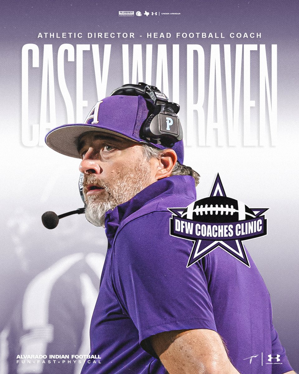 𝟐𝟎𝟐𝟓 𝐃𝐅𝐖 𝐂𝐎𝐀𝐂𝐇𝐄𝐒 𝐂𝐋𝐈𝐍𝐈𝐂

Our AD/HFC, <a href="/CoachWalraven/">Casey Walraven</a>, was selected to present at the DFW Coaches Clinic tomorrow at 8:30 AM. He will be sharing his offensive philosophy, 'Less Play, More Ways.' His approach is reshaping the game!

#AlvaradoExcellence #TR1BE