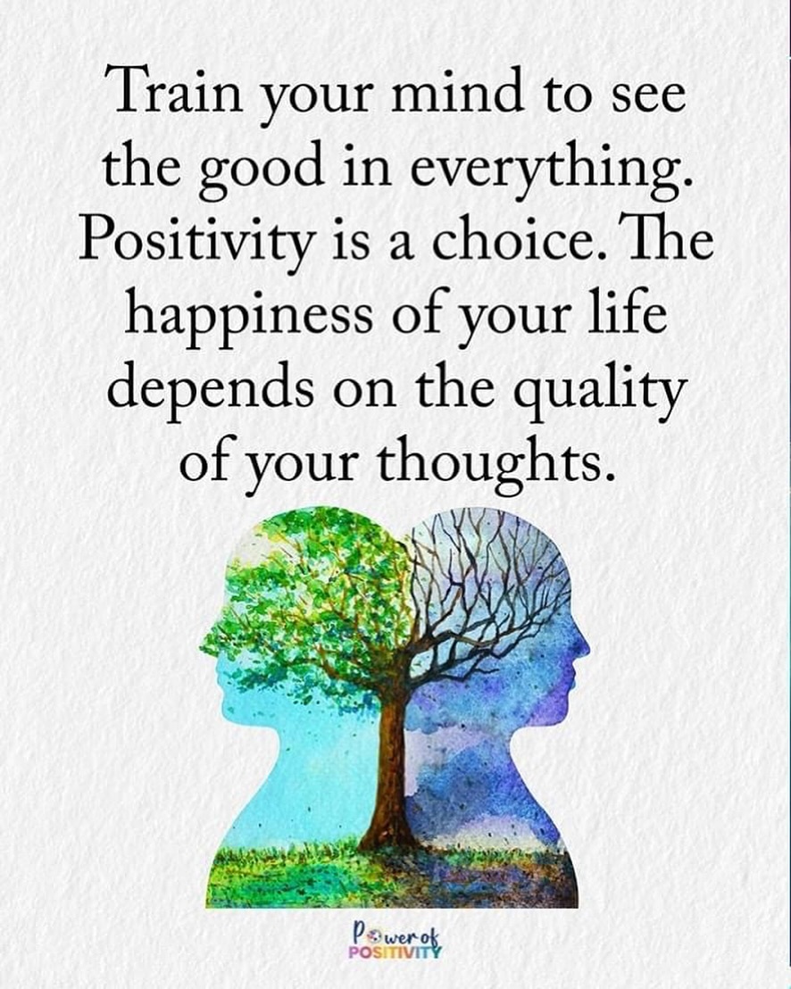 Train your mind to see the good in everything. Positivity is a choice. The happiness of your life depends on the quality of your thoughts. 🌞💫