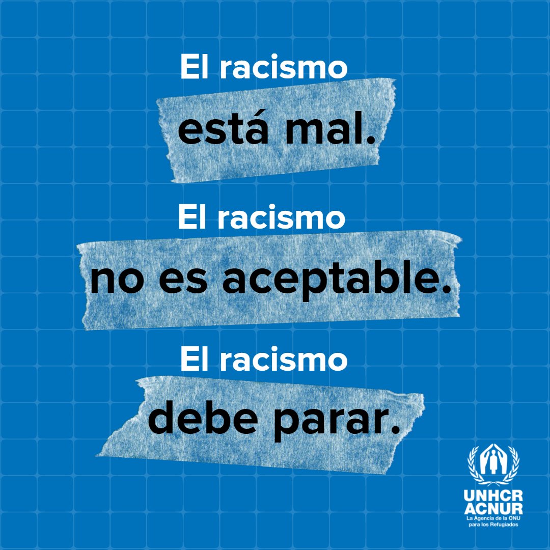 No es suficiente con estar en contra del racismo.

Debemos rechazar activamente el racismo en nuestras casas, comunidades, escuelas, el trabajo, los lugares de culto, nuestras familias y nuestros corazones.

#CombateElRacismo, hoy y todos los días.

vía: <a href="/ACNUR_es/">ACNUR, la Agencia de la ONU para los Refugiados</a>