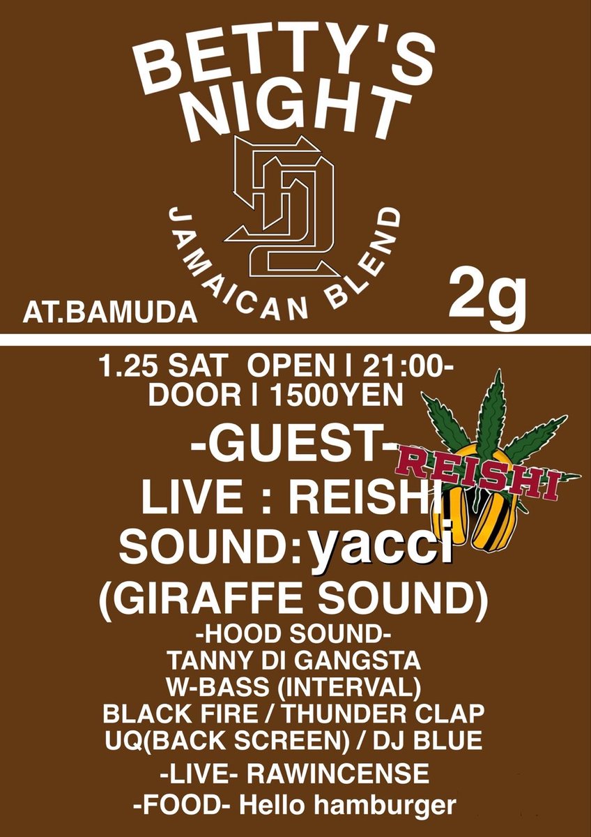 Tannydigangsta's tweet photo. Tonight!!金沢ダンスホール開催です！場所はBAMUDA Night Called BETT'YS  NIGHT🎉
今回は県外からゲストアーティスト、ゲストセレクターも登場で楽しくなるぞい✊

みんな遊ぼうぜ！ https://t.co/McxShQSjhD