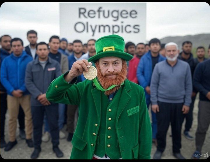 ManDearSir's tweet image. We Are The Champions ! 🇮🇪 

Eyeland has just Won 1st Place🥇in the 1000-Mile Asylum Sprint at the Refugee Olympic Games 2024, being held in Algeria this month.

Michael D. Higgins accepted the award on behalf of the New Citizens of Eyeland. 

#TheGreatReplacement #IrelandisFull