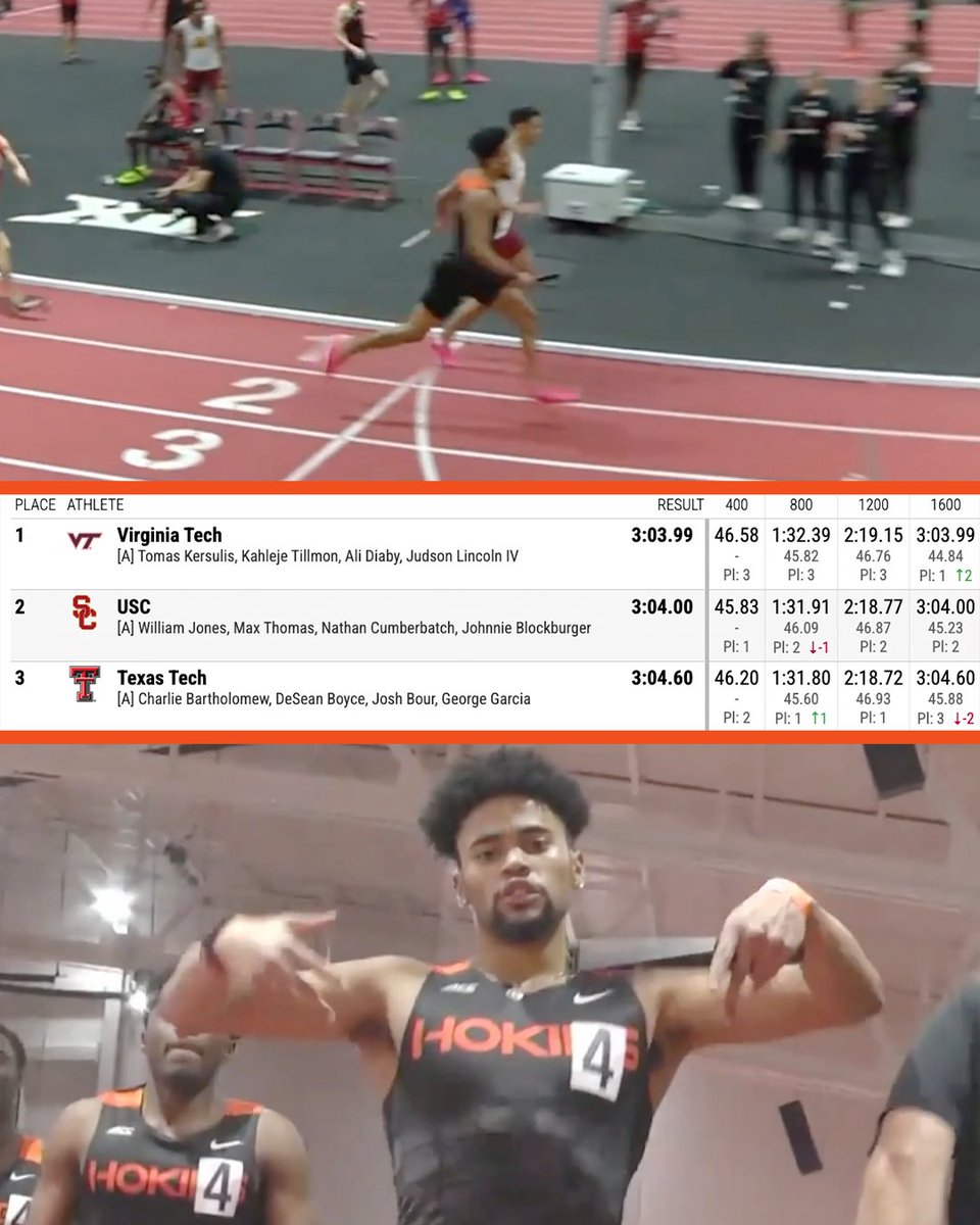 44.84 anchor by Judson Lincoln IV helps Virginia Tech break the 4x400m school and ACC records in 3:03.99!