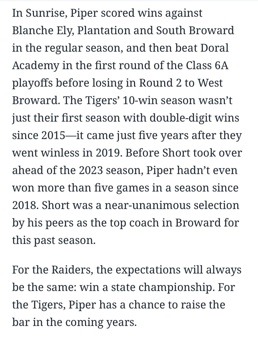 Congratulations to the Coach Short on being named Miami Herald “Co-Coach” of the Year! <a href="/CoachShort53/">Quentin Short</a> <a href="/piperprincipal/">Principal Hautigan</a> <a href="/Bengal_Sports_/">Bengal Broadcast Network</a> <a href="/piperhsfootball/">Piper Football</a> #BengalNation 🐅