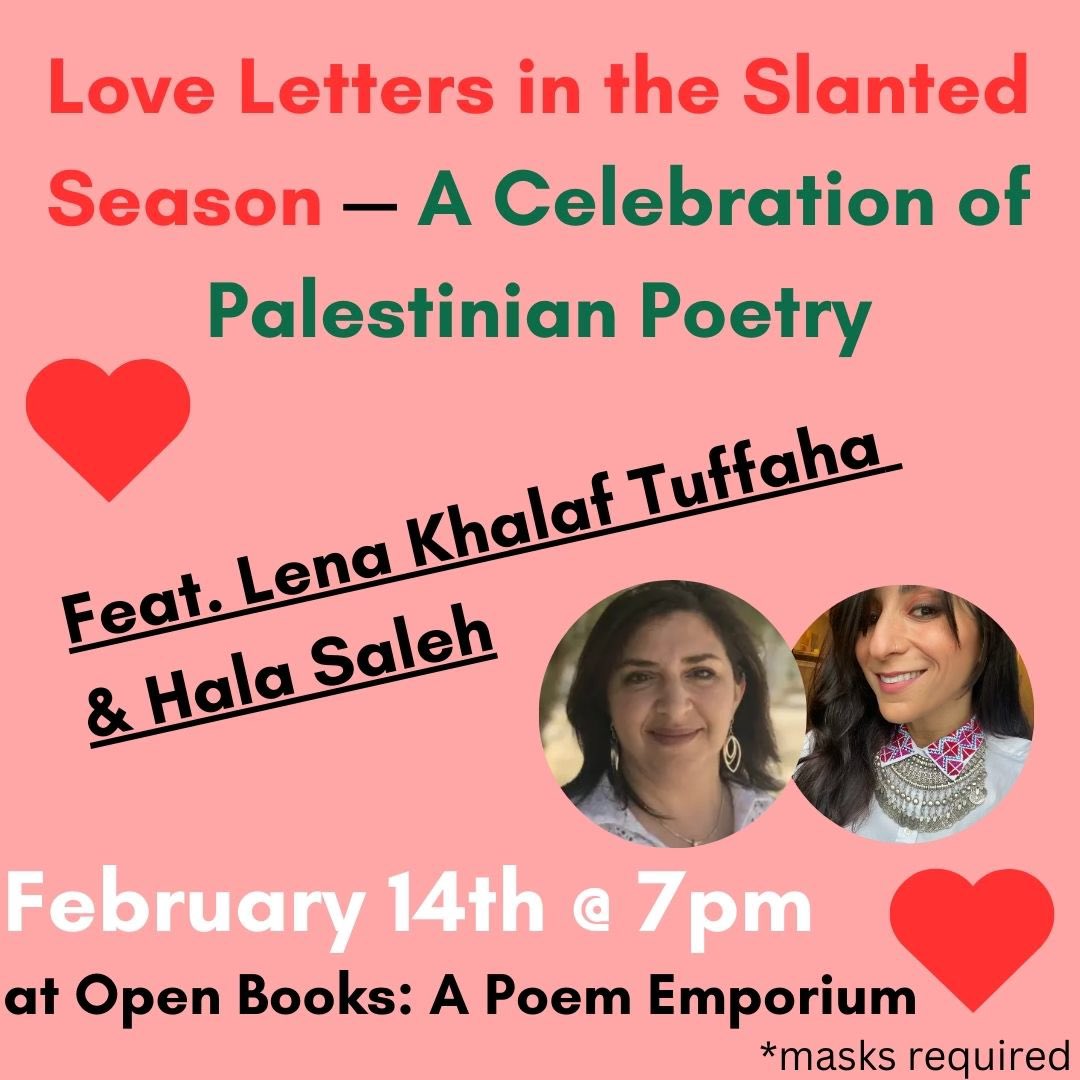 In Seattle and have no plans for Valentine's Day? We've got you covered! Join us at the bookstore on 2/14 at 7pm for “Love Letters in the Slanted Season — A Celebration of Palestinian Poetry” feat. <a href="/LKTuffaha/">Lena Khalaf Tuffaha لينا خلف تفاحة</a> &amp; Tatreez artist Hala Saleh ♥️🏹