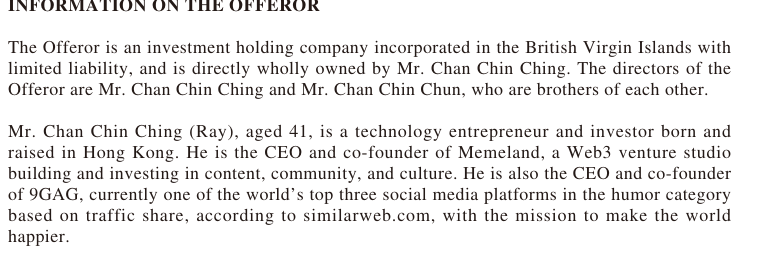 GGAVINNFT's tweet photo. 🚨 Breaking News 🚨
@Memeland is officially a listed company on the Hong Kong Stock Market???????! 🎉
@9gagceo made a bold move by acquiring 53.83% of HK.2440's shares (1.2B shares) for an incredible $107M HKD. 💎✨

This is a massive milestone for both @9gagceo and the entire @Memeland community. 🚢🌙

🔥 Congratulations to the team for pushing boundaries and taking the Web3 world to new heights. The future is bright! 🚀

https://t.co/S0qgxC5sab

#Memeland #Web3 #HongKongStockMarket #Congrats