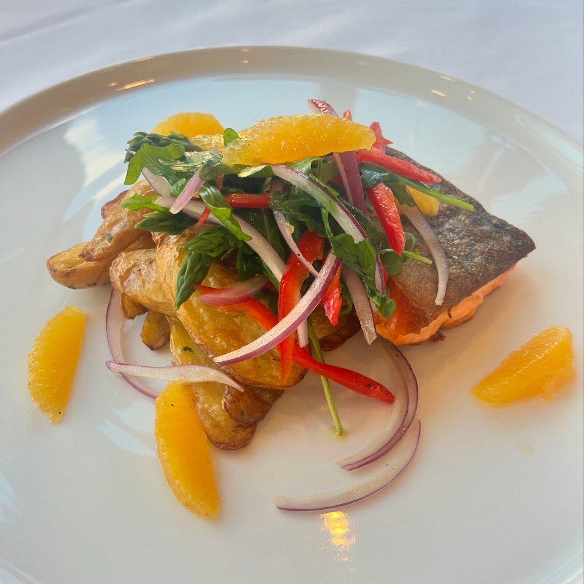 Attic char herb roasted fingerling potatoes 
asparagus, orange, pepper salad