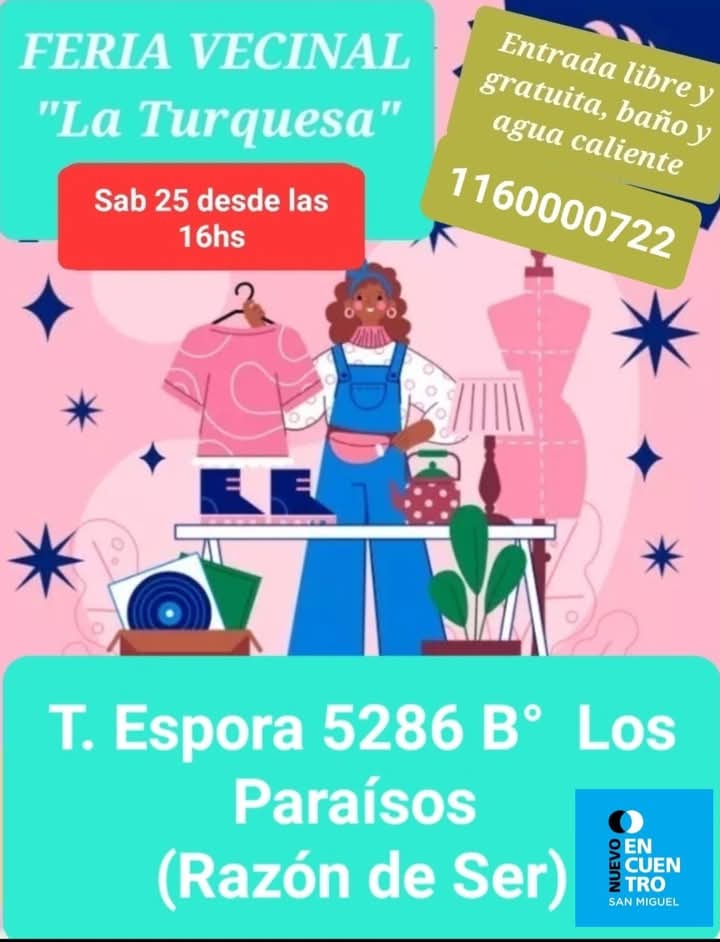 nesanmiguel's tweet photo. FERIA VECINAL LA TURQUESA
Sábado. sumate a feriar en barrio Los Paraísos a las 16hs
Taller de comida naturista, podras inscribirte a talleres, cursos y seminarios gratis para 2025
Tomás Espora 5286 esq Cruz del Sur
Colectivos 203/269/440 parada La Guarida
comunicate al 1160000722 https://t.co/WHts0kXuDz