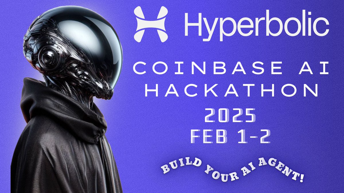 funjoza_'s tweet photo. 🤖 Building an Agent? Join the Coinbase AI Hackathon on Feb 1–2 in San Francisco and bring your AI ideas to life! 🌟

🔥 Hyperbolic Challenges:

💡 Build a Self-Evolving Agent – 🏆 $1,000

💼 Create an AI Sales Agent – 🏆 $1,000

🚀 Develop the Most Hyperbolic Agent – 🏆 $1,000

✨ Why Hyperbolic?

Empower your AI agents to evolve, adapt, and operate independently with HyperIntelligence:

🧠 Decentralized Compute – Scale your agents with the power of decentralization.

✅ Verifiable Inference – Ensure trustworthy AI performance.

🛠️ Agent-Building Tools – Build smarter, faster, and more efficient AI agents.

🌐 Whether you're an AI enthusiast, builder, or dreamer, this is your chance to innovate and compete for exciting prizes!

🗓️ When: Feb 1–2, 2025

📍 Where: San Francisco

🚀 Ready to push the boundaries of what AI agents can do? Join @hyperbolic_labs  at the Coinbase AI Hackathon and build with HyperIntelligence!