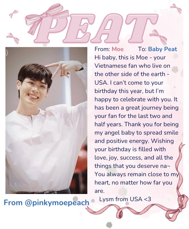 moeaprill's tweet photo. HBD baby @peatwasu 
Wishing your BD is filled with love, joy, success, and all the things that you deserve na~ You always remain close to my heart, no matter how far you are.
Lysm from USA <3
From @angrycatwst and Moe with love na 🙏🏻🥺

#PeatBirthdayรวมพลคนศีลเสมอกัน  
#Peatwasu https://t.co/XtJQp1VkQa