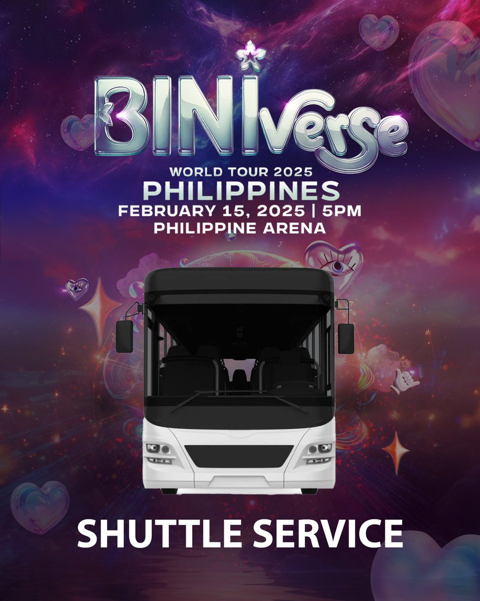StarMusicPH's tweet photo. BEEP! BEEEP! Byaheng PH Arena po! 🚌🌸

BLOOMs! Don't miss the fun kahit nasa bus ka palang papunta sa BINIverse World Tour: Philippines sa PH Arena this February 15! 

Check out the FAQs and book your Roundtrip Shuttle Service - just go to 🔗https://t.co/Co7jZucM7p and read all the guidelines! Ticketing opens today at 4PM! 🤩

You can still secure your concert tickets at https://t.co/EluNLNfUF2 and https://t.co/N4hoDVSWZ0! 

#BINIWT2025 #BINI #BINIWorldTour #BINIWTPh #BINIverseWorldTourPh #ABSCBNEvents #ABSCBNMusic