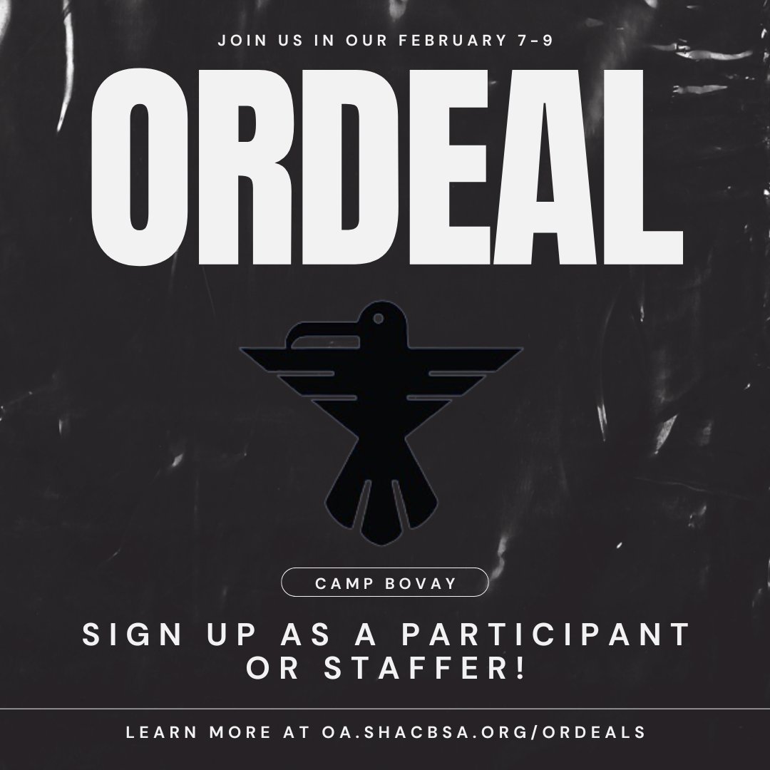 oashac's tweet photo. The February Ordeal is coming up fast!!! Add it to your calendars for February 7-9th at Bovay Scout Ranch. Sign up now at https://t.co/5JzML52Mdn #Colonneh #Lodge137 #OA #Ordeal #Arrowmen #Service #Fellowship https://t.co/1WW6RR4BJV