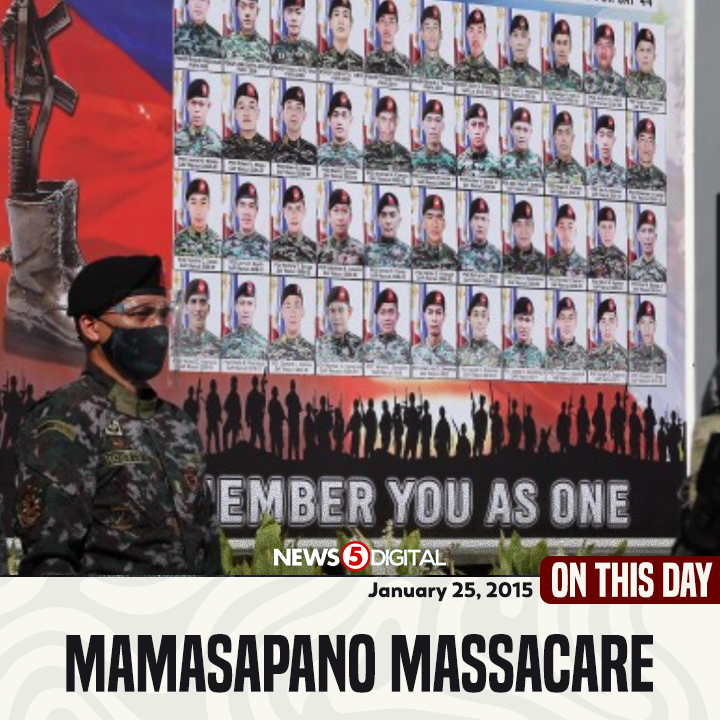 News5PH's tweet photo. FALLEN BUT NEVER FORGOTTEN
Ginugunita ngayong Jan. 25 ang National Day of Remembrance para sa 44 magigiting na miyembro ng #PNP Special Action Force #SAF44 na nasawi sa madugong engkwentro sa Mamasapano, Maguindanao noong 2015. #News5 https://t.co/vIWCGUzsez