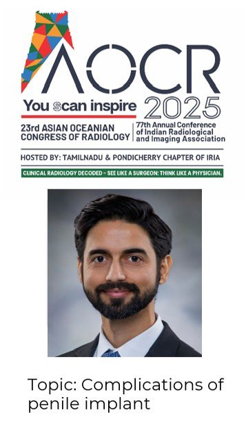 YashantAswani's tweet photo. Invited speaker @ IRIA/AOCR2025
Complications of penile implant
#AOCR2025 #Radiology #radres #rads #MedEd #AOCR #AOSR https://t.co/BhMg7uafIT