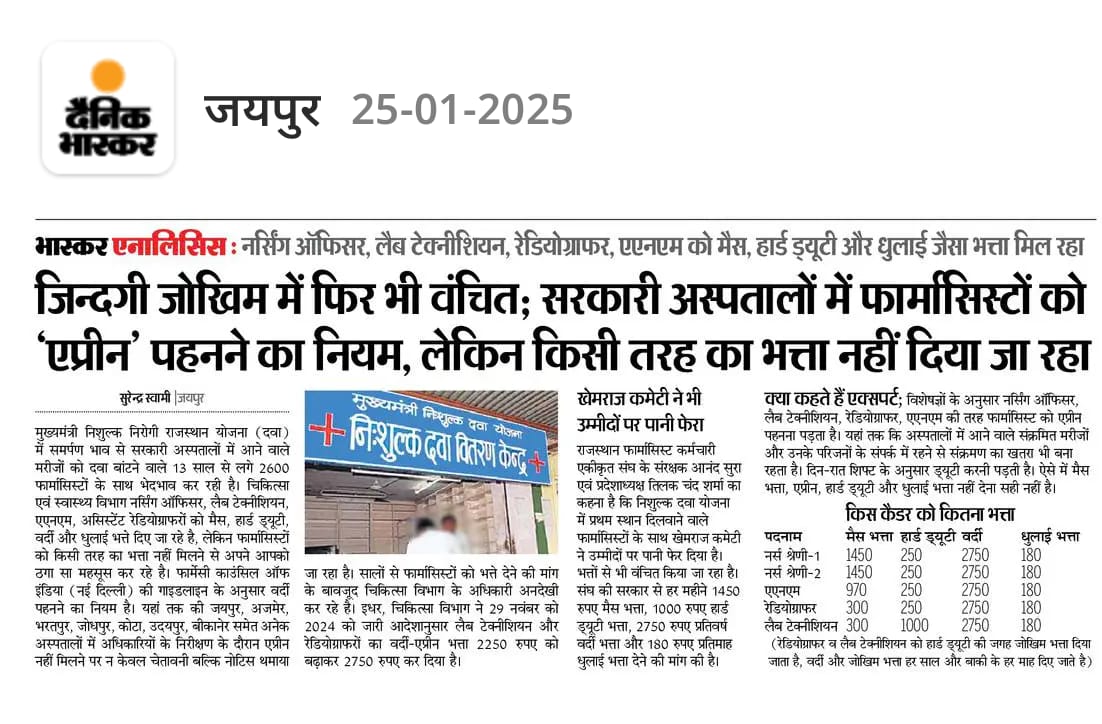 माननीय मुख्यमंत्री जी <a href="/BhajanlalBjp/">Bhajanlal Sharma</a> इतना अन्याय तो शायद ही चिकित्सा विभाग के किसी कैडर के साथ हो रहा होगा, अत: आपसे करबद्ध निवेदन है कि आगामी बजट में #MNDY में लगे फार्मासिस्ट साथियों को वेतन भत्ते देकर अनुग्रहित करे। 🙏🏿

<a href="/KumariDiya/">Diya Kumari</a> 
<a href="/GajendraKhimsar/">Gajendra Singh Khimsar</a>
<a href="/RajCMO/">CMO Rajasthan</a> 
<a href="/8PMnoCM/">राजस्थानी ट्वीट</a>