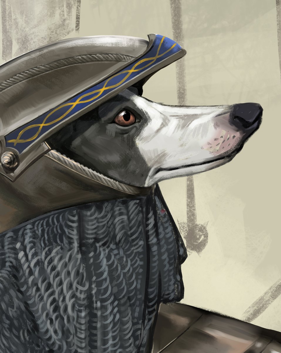 Un día un lebrel apareció usando algunas partes de distintas armaduras y llevando entre su manos una espada que se creía perdida... 
#anthroart #ilustration